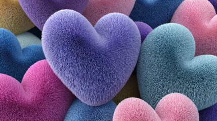 Obraz premium Colorful fluffy hearts valentines day decorative background design