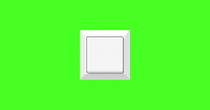4K flat animation of a light switch being turned on and off on a green chroma key background.
