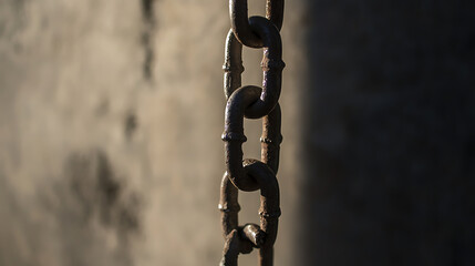 Rusty Chain: A close-up view of an old, weathered chain, hinting at strength and decay against a blurred backdrop. Timeless metalwork with character.