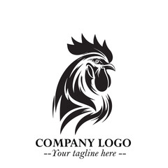 Head of Chicken Logo Symbol Black and White Illustration in Minimalist Modern Vector Design for Branding