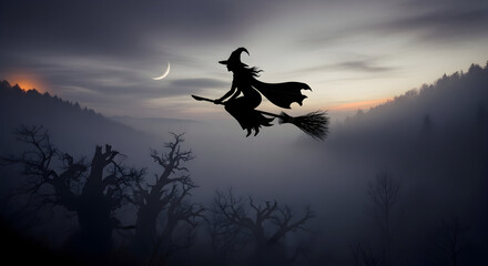 Flying Witch Silhouette