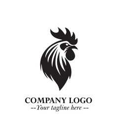 Head of Chicken Logo Symbol Black and White Illustration in Minimalist Modern Vector Design for Branding