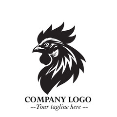Head of Chicken Logo Symbol Black and White Illustration in Minimalist Modern Vector Design for Branding