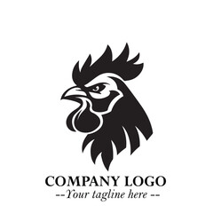 Head of Chicken Logo Symbol Black and White Illustration in Minimalist Modern Vector Design for Branding