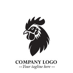 Head of Chicken Logo Symbol Black and White Illustration in Minimalist Modern Vector Design for Branding