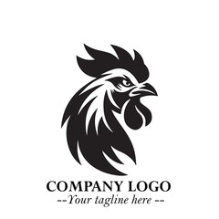 Head of Chicken Logo Symbol Black and White Illustration in Minimalist Modern Vector Design for Branding