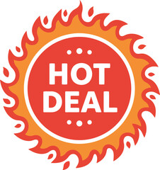 Fiery hot deal badge with flames for sales and promotions vector