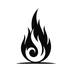 A stylized black flame with a swirl is