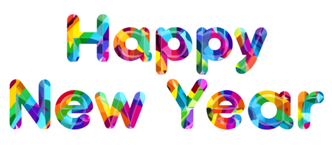Colorful happy new year text isolated on transparent background