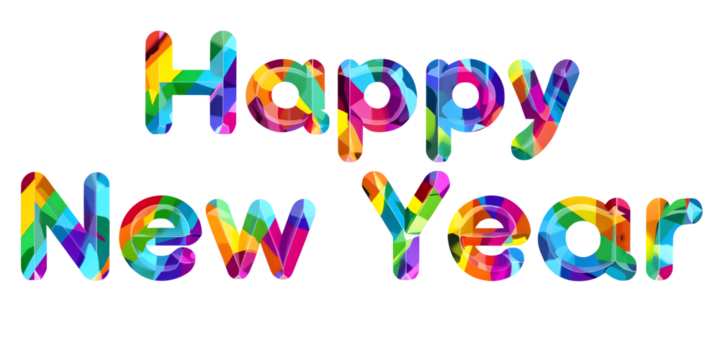 Colorful happy new year text isolated on transparent background