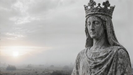 Fototapeta premium Queen Statue Misty Sunrise Ethereal Landscape