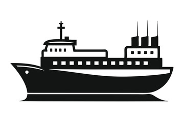 Black and White Vector Illustration of a Ferry or Large Passenger Ship