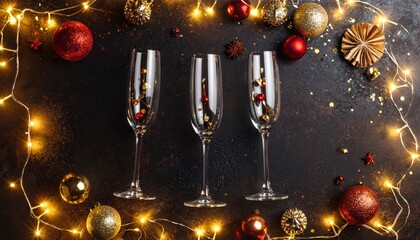 Celebratory toast with champagne glasses festive party decor holiday atmosphere elegant setting close-up view joyful occasion