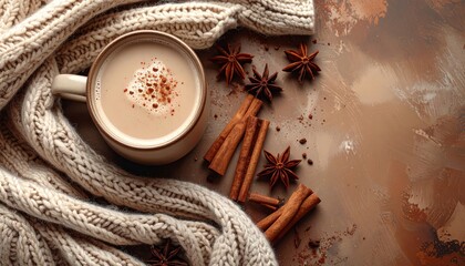 Warm spiced beverage preparation cozy kitchen food photography comforting atmosphere top-down view seasonal indulgence