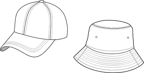 Hat, baseball cap, bucket hat, fashion hat, stylish hat, men’s hat, women’s hat, lifestyle headwear, apparel design, garment illustration