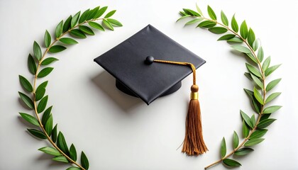 Graduation ceremony celebration academic setting image of mortarboard and laurel wreath symbol of success