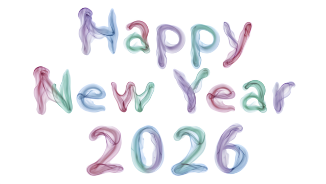 Happy new year 2026 text isolated on transparent background