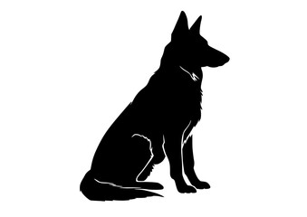 a black silhouette of a german shepherd dog sitting on a transparent backgroundblack, dog, german shepherd, profile, sheepdog, shepherd, sit 