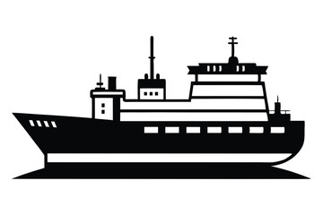 Obraz premium Black and White Graphic Illustration of a Ferry Boat at Sea Level