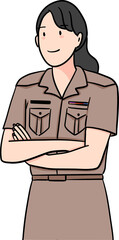 illustration of female government teacher crossed arms pose