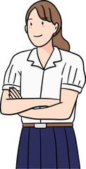 illustration of female highschool student crossed arms pose