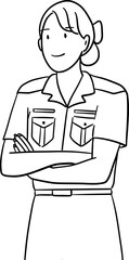 outline drawing of female navy officer crossed arms pose