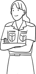 outline drawing of female government teacher crossed arms pose