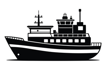 Obraz premium Black Silhouette Illustration of a Cargo Ship with Multiple Decks and Antennae