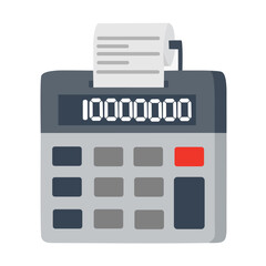 Vector illustration of a printing calculator with the large number '10000000' (Ten Million) on the screen and a receipt coming out. Concept of finance, wealth, and business success.