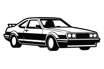 Obraz premium Black and White Classic Coupe Car Silhouette with Spoiler and Bold Outlines