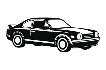 Bold Black Retro Car Illustration with Distinctive Spoiler and Racing Stripes Design