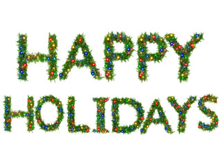 words HAPPY HOLIDAYS made from a Christmas garland.