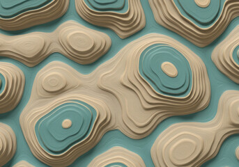 Abstract topographic layers with swirling blue and beige hues isolated on transparent background
