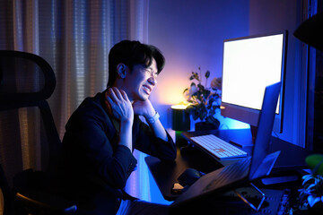 Tired Office Worker Suffering from Neck Pain After Overtime Work, Office syndrome, the silent danger of working people