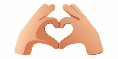 Two hands forming a heart shape with fingers and thumbs touching on a white background symbolizing love and care