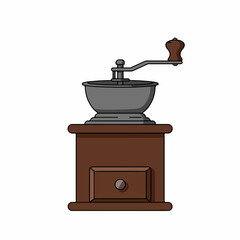 Flat Illustration Manual Coffee Grinder With Wooden Cabinet Object
