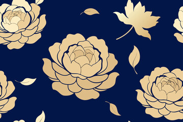 Seamless vector illustration pattern with lotus flowers and leaf for vintage floral wallpaper design