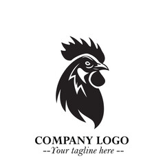Fototapeta premium Head of Chicken Logo Symbol Black and White Illustration in Minimalist Modern Vector Design for Branding