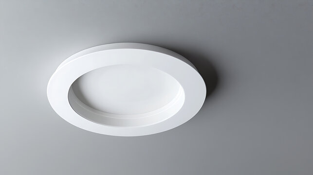 Recessed ceiling light fixture. Round, white, minimalist design seamlessly integrated into a flat surface. Provides general ambient illumination.