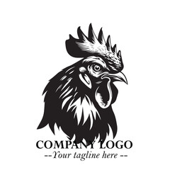 Head of Chicken Logo Symbol Black and White Illustration in Minimalist Modern Vector Design for Branding