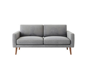 Obraz premium Contemporary gray sofa with wooden legs standing isolated on a clean backdrop