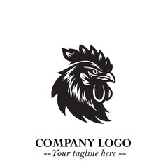 Fototapeta premium Head of Chicken Logo Symbol Black and White Illustration in Minimalist Modern Vector Design for Branding