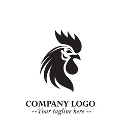 Head of Chicken Logo Symbol Black and White Illustration in Minimalist Modern Vector Design for Branding