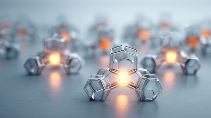 Innovative Molecular Structures Illuminated With Glowing Elements Create a Futuristic Scene in a Scientific Laboratory Environment