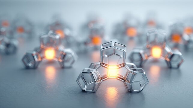 Innovative Molecular Structures Illuminated With Glowing Elements Create a Futuristic Scene in a Scientific Laboratory Environment