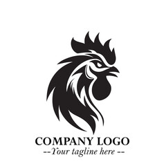 Head of Chicken Logo Symbol Black and White Illustration in Minimalist Modern Vector Design for Branding