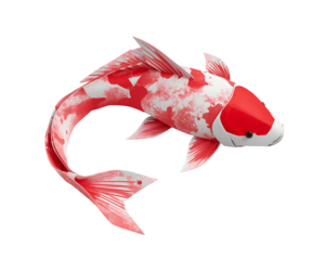 Artistic depiction of a vibrant koi fish with unique red and white coloration, floating in serenity