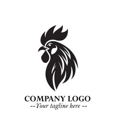 Head of Chicken Logo Symbol Black and White Illustration in Minimalist Modern Vector Design for Branding
