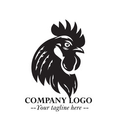 Head of Chicken Logo Symbol Black and White Illustration in Minimalist Modern Vector Design for Branding