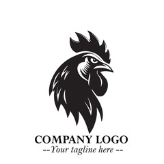 Head of Chicken Logo Symbol Black and White Illustration in Minimalist Modern Vector Design for Branding